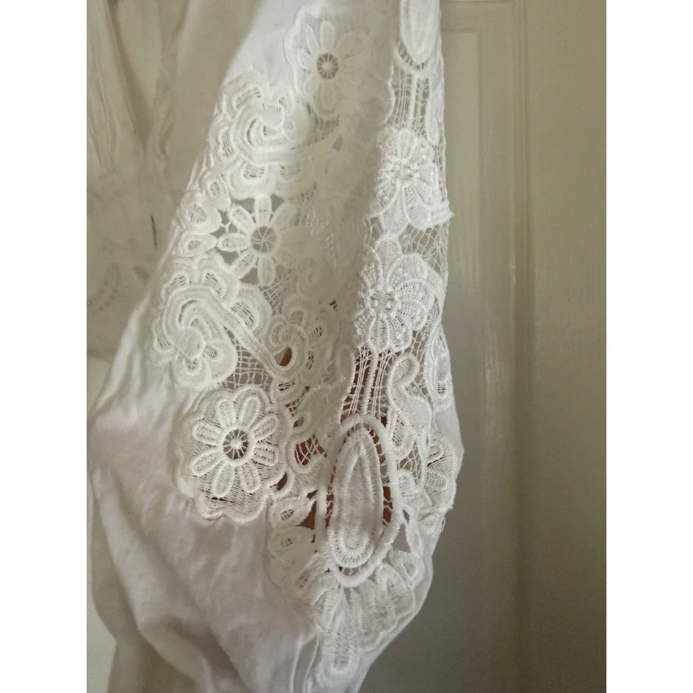 Farm Rio White Cotton Lace Long Sleeve Boho Crop Top XS